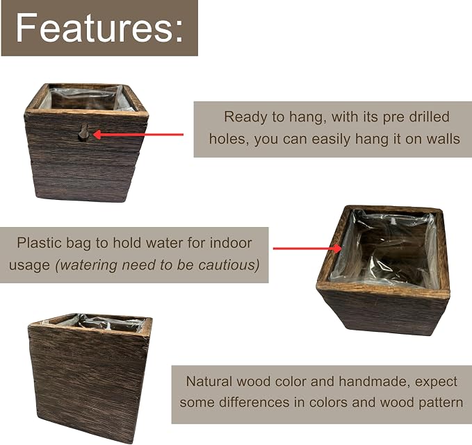 LaLaGreen Indoor Planter Box for Plants Small Square Wooden Wall Mounted - Image 3