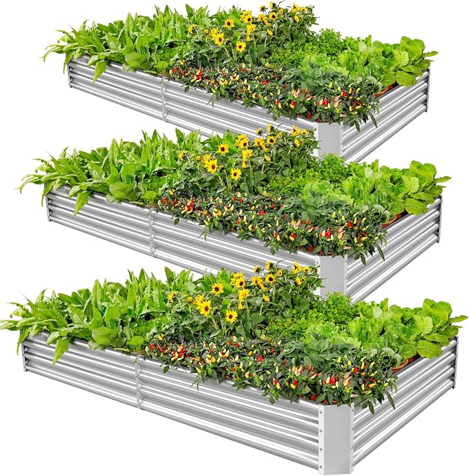 Land Guard 3 Pack 6×3×1ft Galvanized Metal Raised Garden Bed, Metal Planter Kit by LandGuard