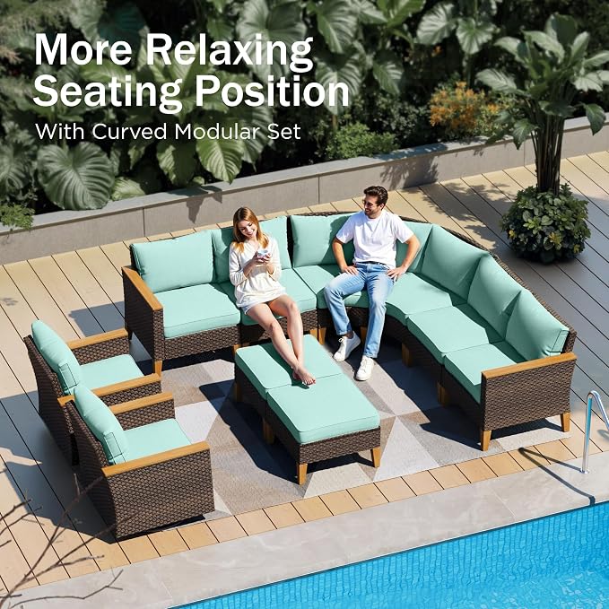 PHI VILLA 7-Piece Curved Patio Furniture Set, Half-Moon Wicker Sectional - Image 3