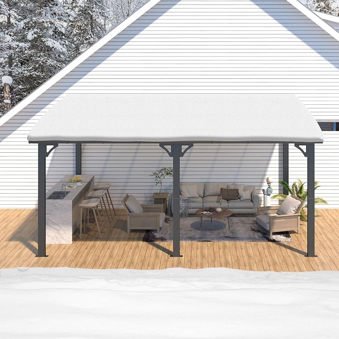AECOJOY 16' x 10' Gazebo Outdoor Pergola, 10x16 Large Wall-Mounted Hardtop Lean - Image 5
