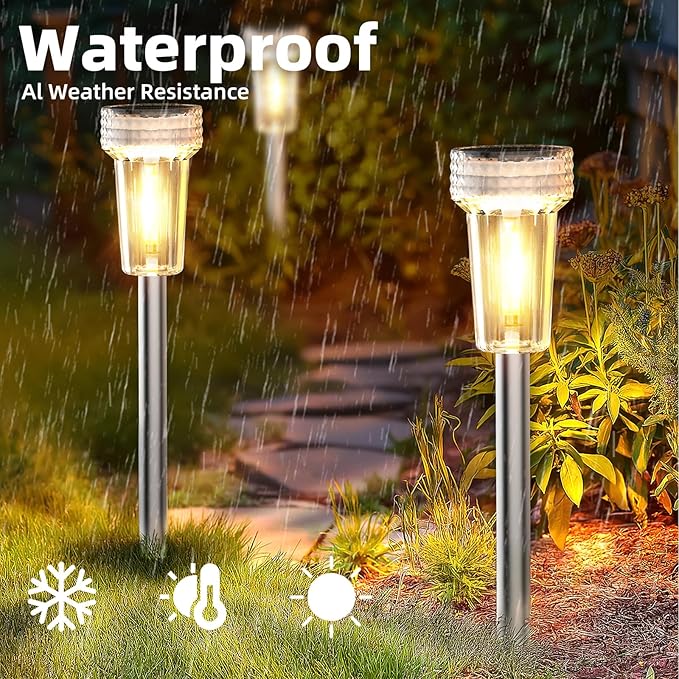 DERAYSION 12 Pack Solar Pathway Lights Outdoor, Auto Dusk-to-Dawn Landscape - Image 7