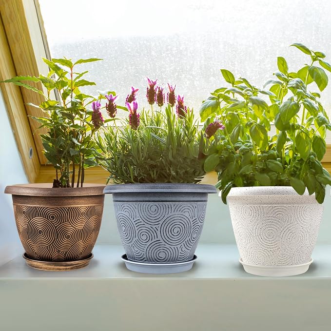 8 Inch Flower Pots Planters for Indoor Outdoor Plants, 4 Pack Plastic Small - Image 5