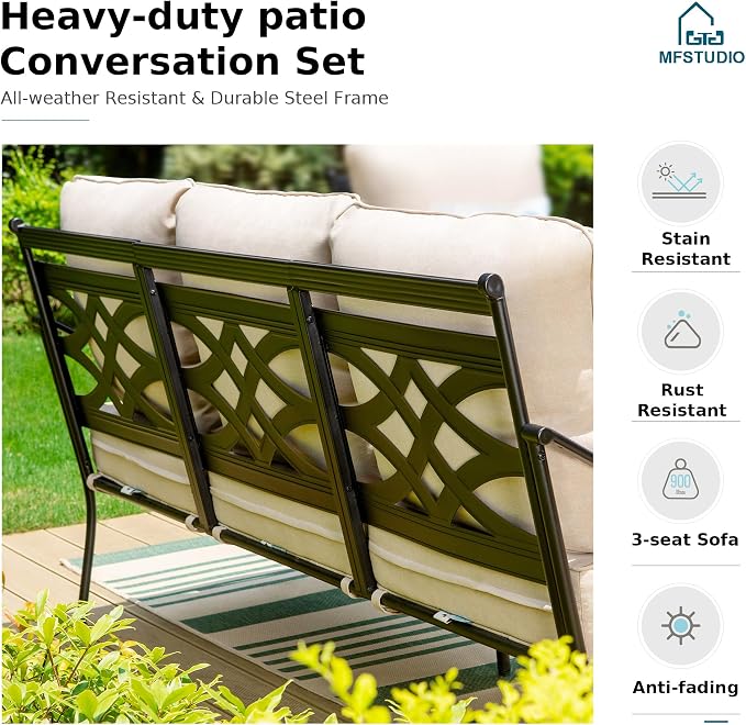 MFSTUDIO 7 Seats Metal Patio Furniture Sets, 6 Pieces Outdoor Sectional Sofa - Image 4