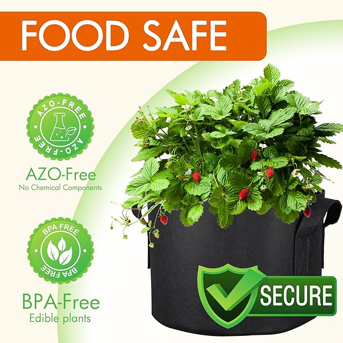 Gardzen 10-Pack 5 Gallon Grow Bags, 300G Thickened Aeration Fabric Pots - Image 6