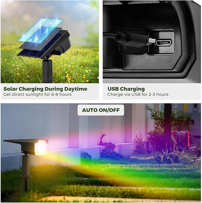 Kingsyard Solar Lights Outdoor Waterproof IP68, 47 LEDs 3 Lighting Modes USB & - Image 3