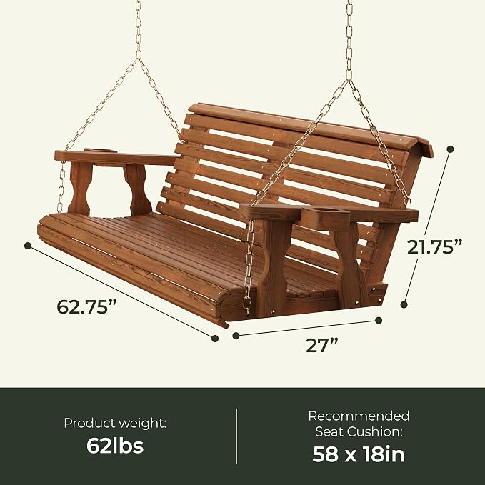 Amish Casual 5 Foot Roll Back Heavy Duty Wooden Porch Swing - Image 8