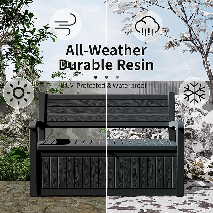 80 Gallon Outdoor Storage Bench Deck Box Waterproof Lockable, Outdoor Storage - Image 4