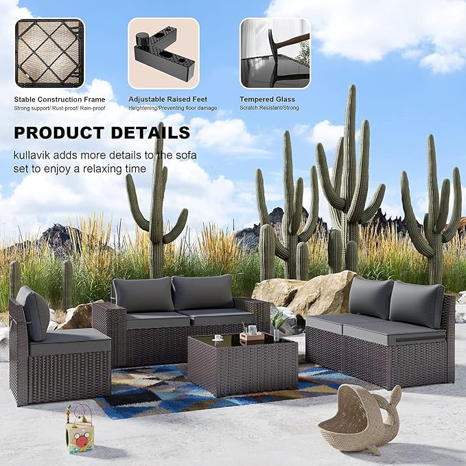 Kullavik 12 Pieces Outdoor Patio Furniture Set PE Wicker Rattan Sectional Sofa - Image 7