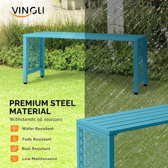 VINGLI 40in Outdoor Metal Bench, All-Weathe Backless Patio Bench - Image 4