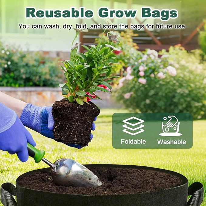 5 Pack 15 Gallon Grow Bags, Thickened Aeration Nonwoven Fabric Planting Bags - Image 8