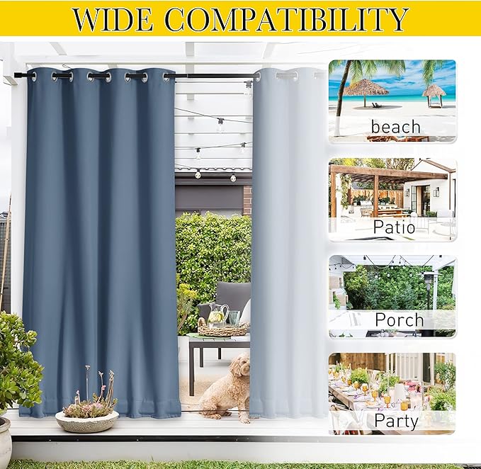 NICETOWN 2 Panels Waterproof Outdoor Curtains Fixed Grommet & Back Tab on Top & - Image 8