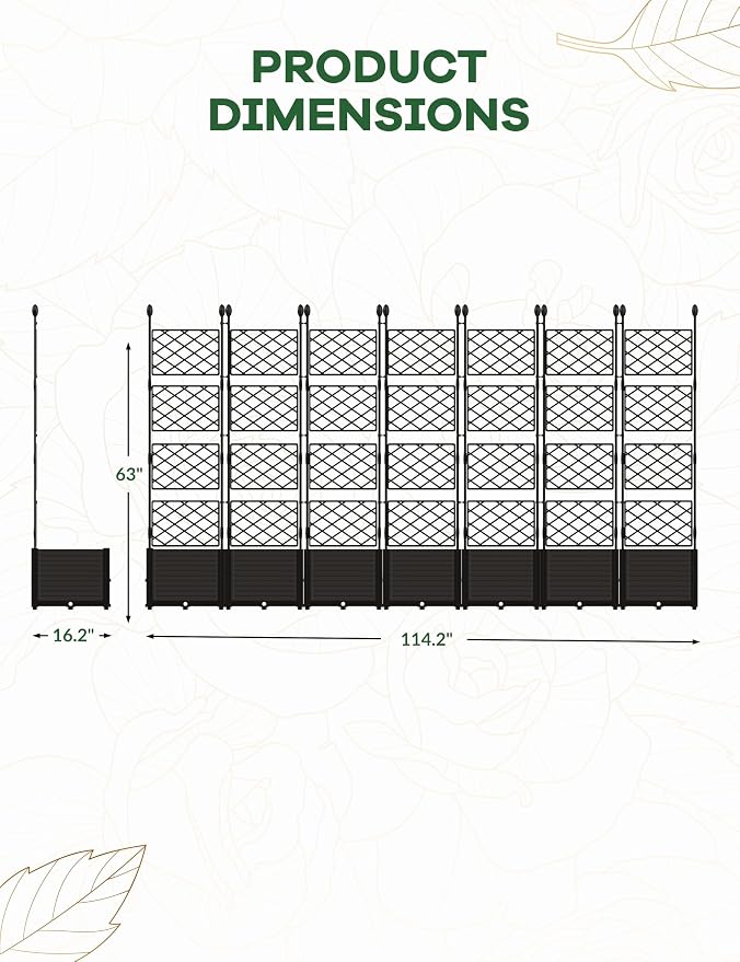 7 PCS Raised Garden Bed with Trellis & Privacy Screen, Flowers on Patio - Image 2