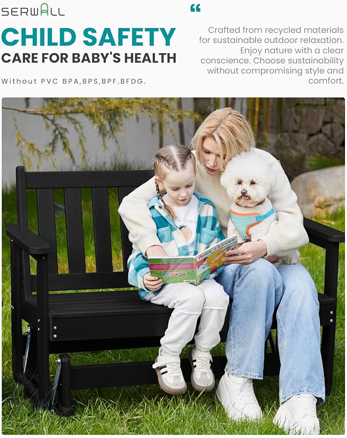SERWALL Outdoor Glider Bench Set of 4, HDPE Weather-Resistant Swinging Bench - Image 3