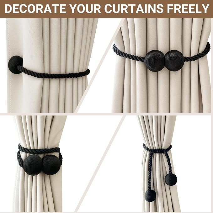 Hion Magnetic Curtain Tiebacks Black 2pcs, Curtain Tiebacks Buckles Holdbacks - Image 7