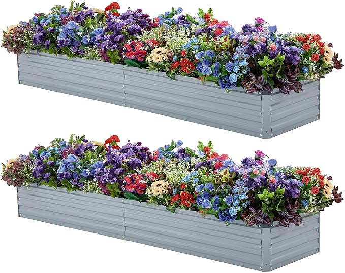 2 Pack 6x1.5x1FT Galvanized Raised Garden Bed Kit, Outdoor Metal Planter Box by Meberam