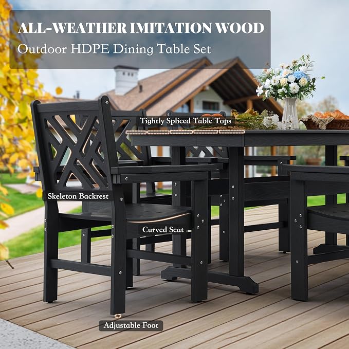 HDPE Dining Table Set for 8, 10-Piece Outdoor Table and Chairs Include 8 Dining - Image 3