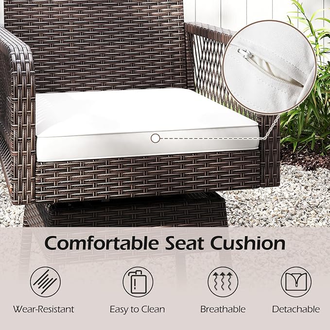 ORALNER Outdoor Wicker Swivel Bar Stools Set, Footrest & Seat Cushion, Metal - Image 6