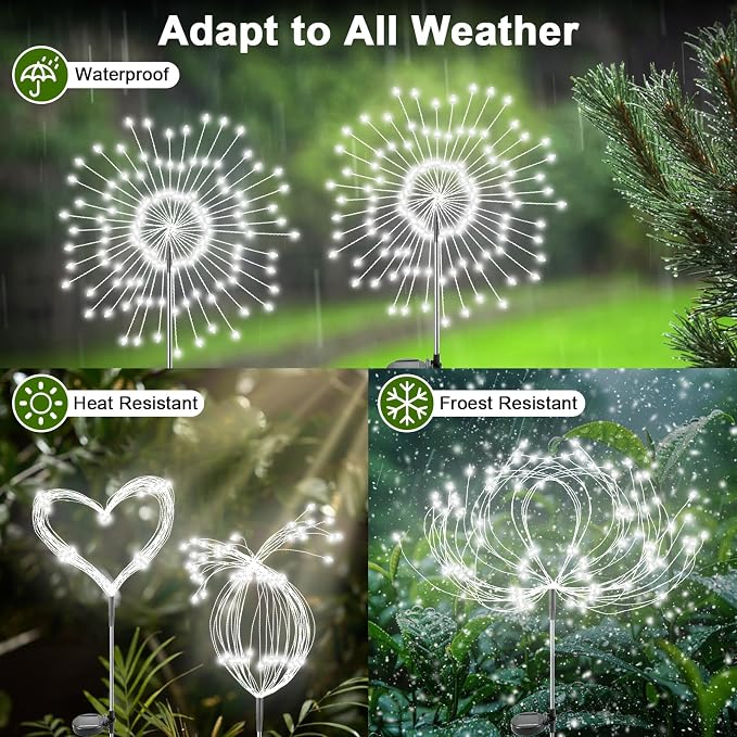 Solar Garden Lights Outdoor, 4 Pack 120 LED Twinkling Firework Lights Decorative - Image 3