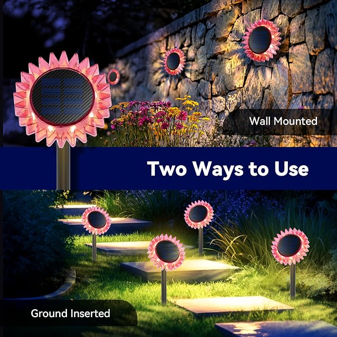 Outdoor Solar Lights, 6 Pack Led Solar Sunflower Lights, Stake/Wall 2-in-1 - Image 2