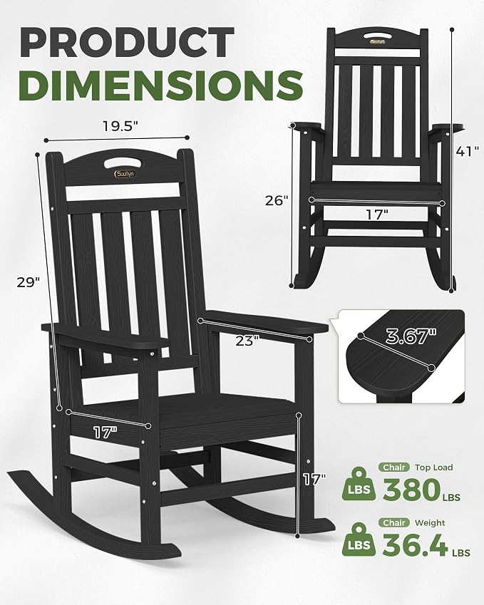 Oversized Outdoor Rocking Chairs Set of 4, High Back Porch Rocker Chair - Image 3