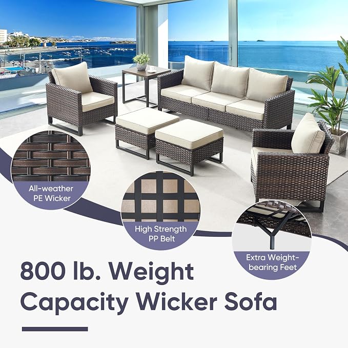 Belord Wicker Patio Furniture 5 Piece Outdoor Sofa Set, Oversize Outdoor Dining - Image 5