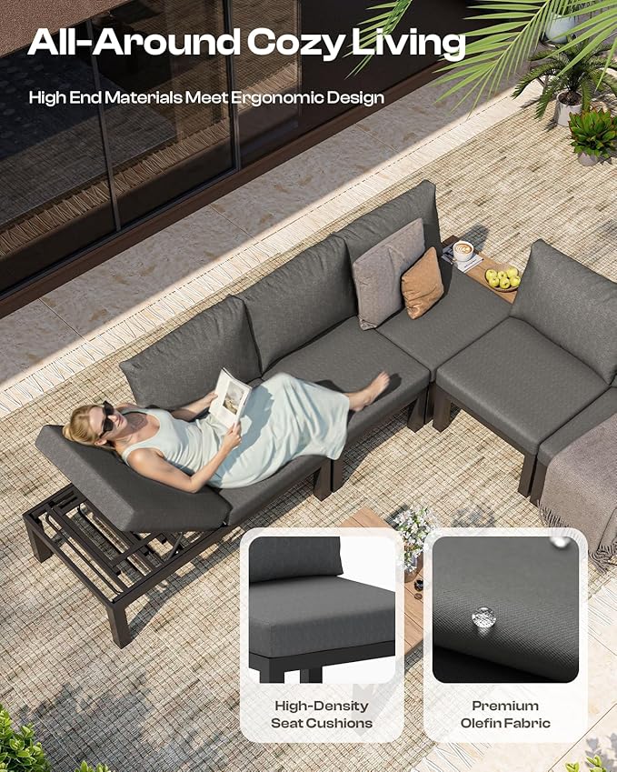 Aluminum Modular Outdoor Patio Furniture Set, 6 Seats Sectional Sofa Set - Image 4