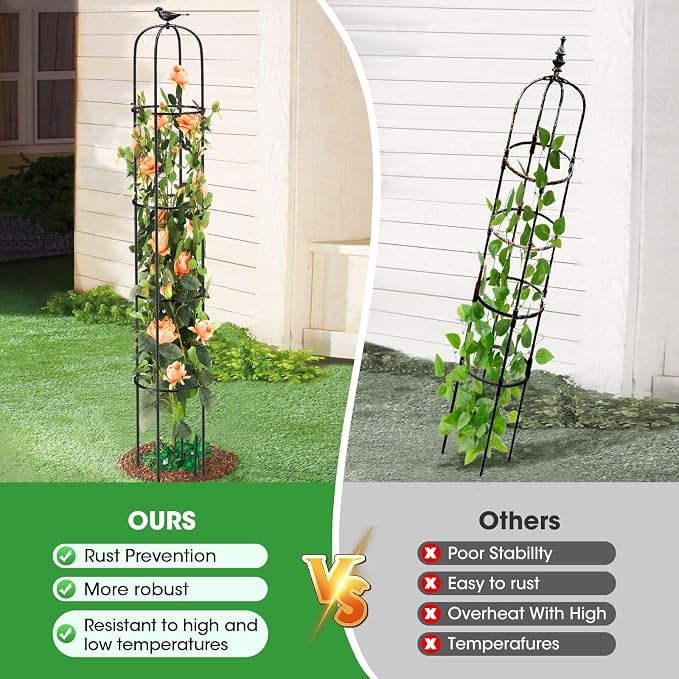 Tower Obelisk Garden Trellis for Climbing Plant，6.3FT/75.6" Rustproof Metal - Image 5