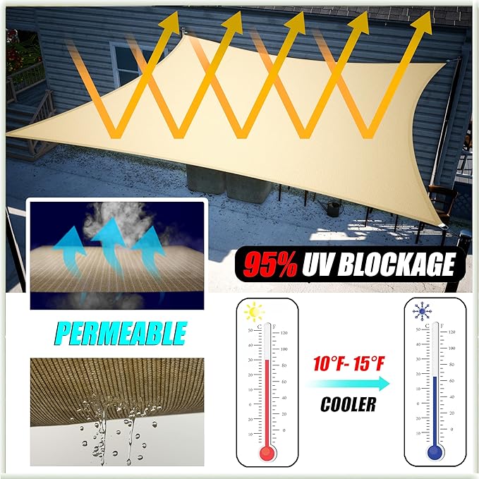 Amgo 8' x 8' x 8' Beige Triangle Sun Shade Sail UPF50+ Canopy Awning AGSLT - Image 4