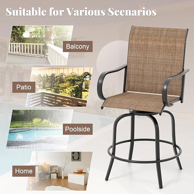 Giantex Set of 2 Swivel Outdoor Bar Stools, All-Weather Bar Height Patio Chairs - Image 8