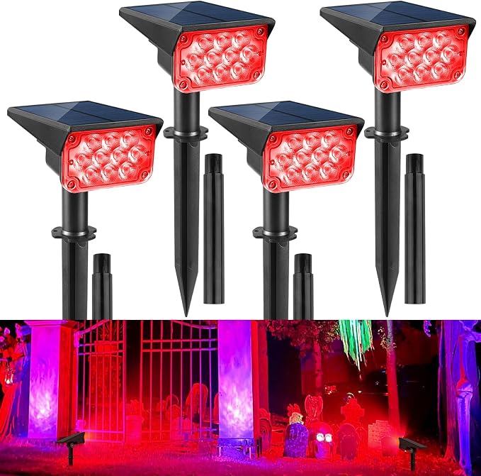 Red Solar Spot Lights Outdoor, 20 LED Waterproof IP65 Solar Landscape Light by CREPOW