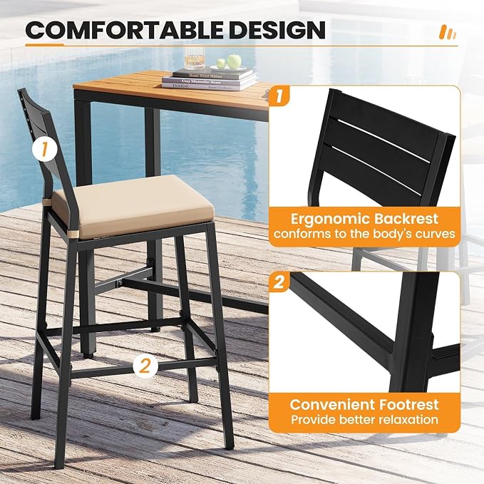 Crestlive Products Outdoor Bar Table and Chairs Set, 3 Piece Outside Patio Bar - Image 4