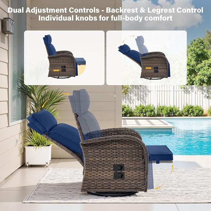 Belord Dual-Adjust Outdoor Swivel Recliner Chair – Wicker Reclining Patio Chair - Image 4