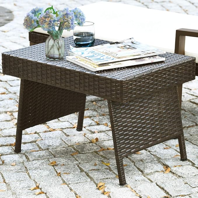 Tangkula Outdoor Folding Wicker Table, Heavy Duty Rattan Foldable Standing - Image 5