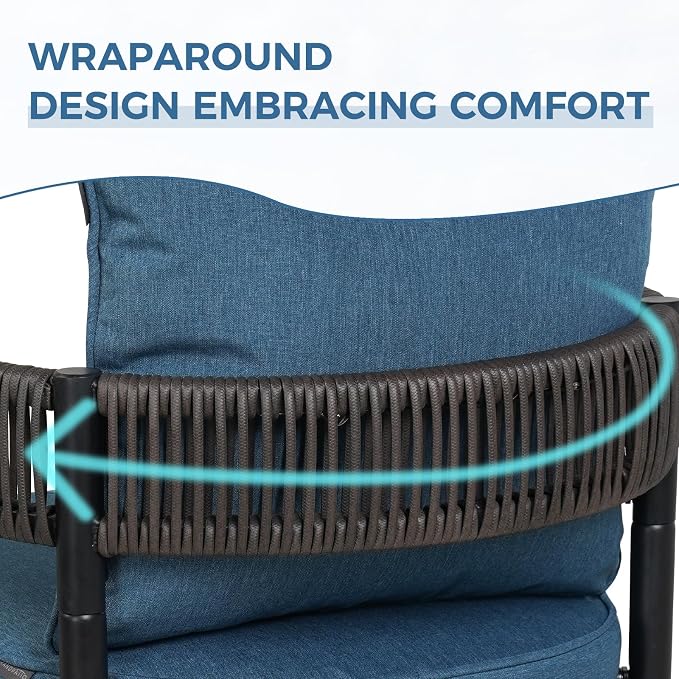 Grand patio Outdoor Dining Set for 6, Metal Woven Wicker Swivel Patio Chairs - Image 4