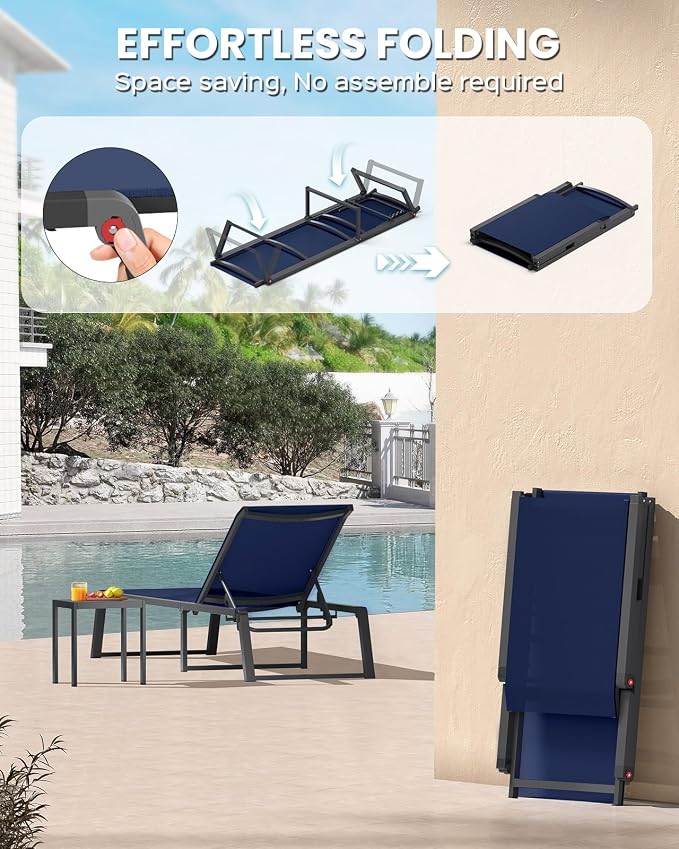 Aluminum Chaise Lounge Chair Outdoor, Foldable & Assembly Free Patio Pool - Image 3