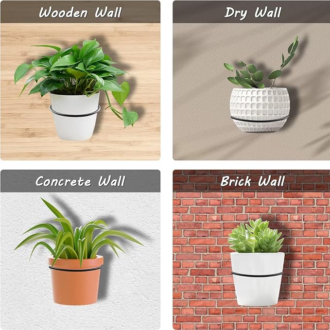 6 Pack 6 Inch Flower Pot Holder Ring, Wall Mounted Metal Planter Hanger - Image 7