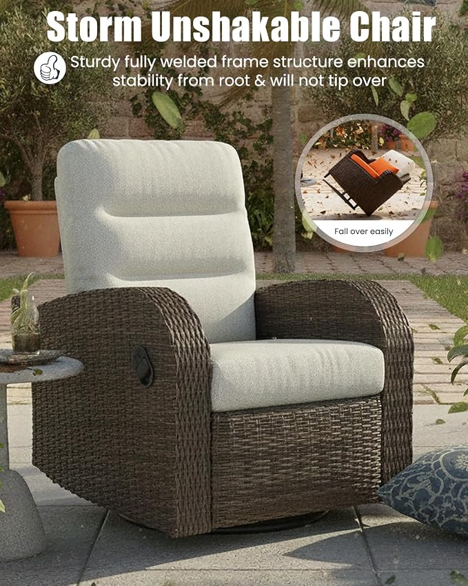 Outdoor Swivel Recliner Chair, All-Weather Wicker Reclining Patio Chair - Image 4