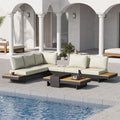 homary 6 Piece Aluminum & Teak Outdoor Sofa Set, Patio Sofa Seat L-Shaped by Homary