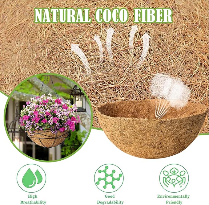 4 Pack 14 Inch Coconut Coir for Plants Natural Coco Fiber Liners for Hanging - Image 3