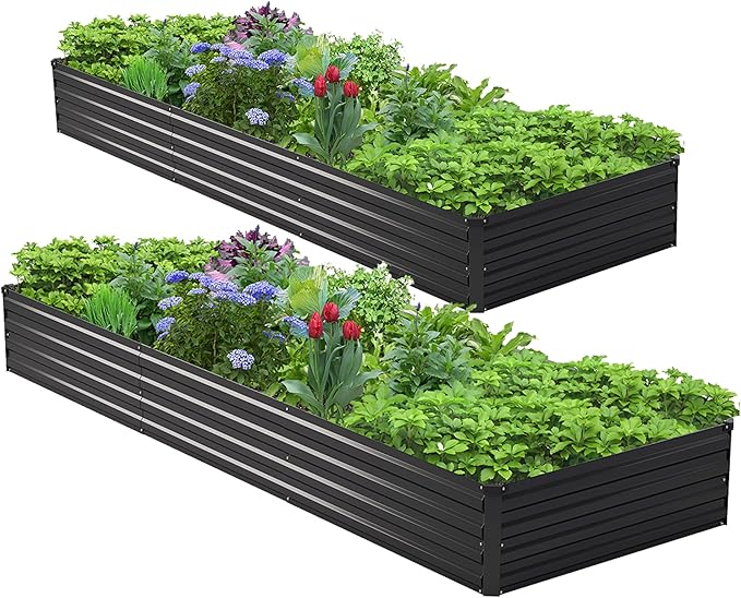 2PCS 12x3x1ft Galvanized Raised Garden Bed Kit, Metal Planter Box by Henshwon