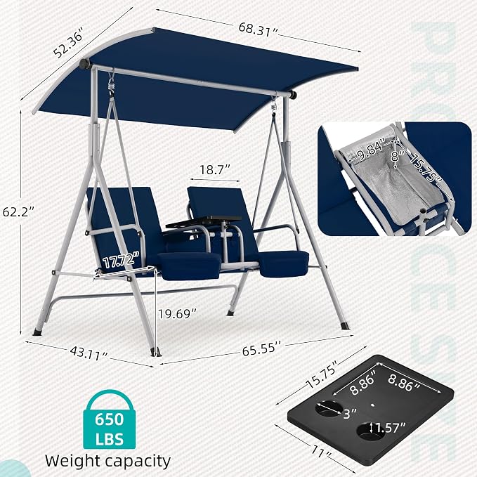HOMREST 2 Seat Outdoor Porch Swing, Patio Swing - Image 3