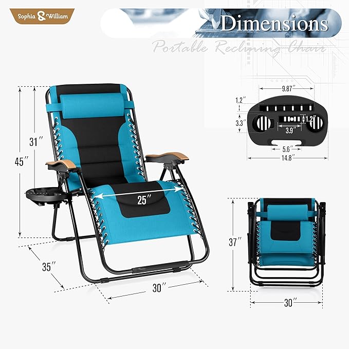 Sophia & William Oversized XXL Zero Gravity Chair Set of 2 Padded Adjustable - Image 3