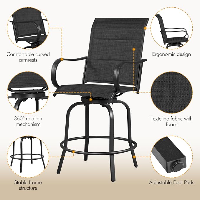 Yaheetech 6 Piece Patio Swivel Bar Stools Texteline Chairs - Image 6