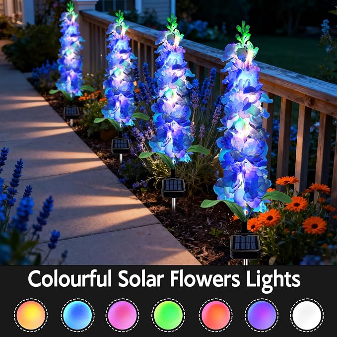 Solar Garden Lights, Solar Blue Delphinium Flowers Lights 8 Pack 160 LEDs - Image 4