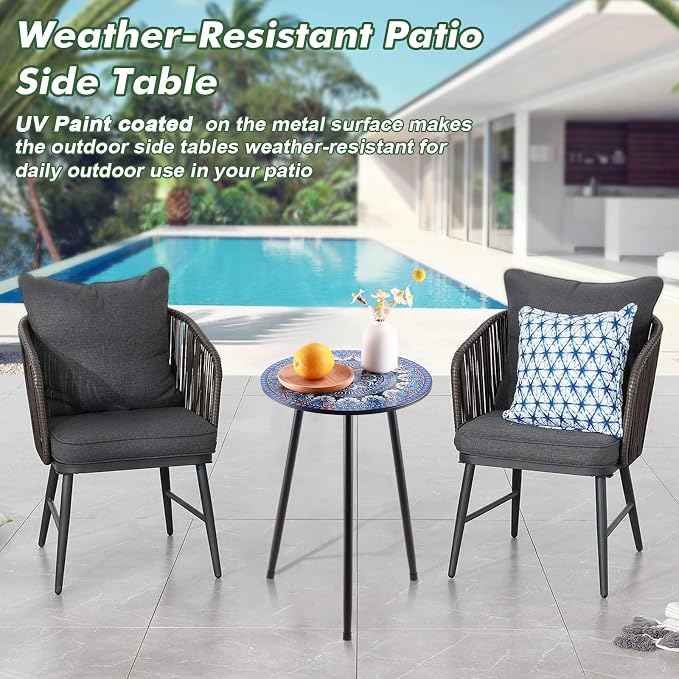 Metal Outdoor Side Tables Set of Two Small Outside Round End Table - Image 5