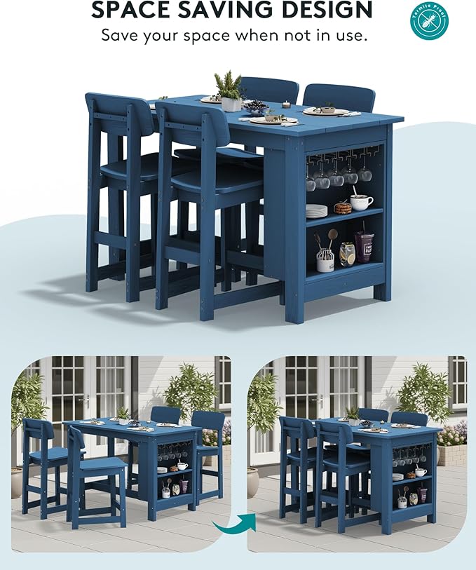 SERWALL Outdoor Bar Table, All Weather HDPE 36" Counter Height Dining Table - Image 5