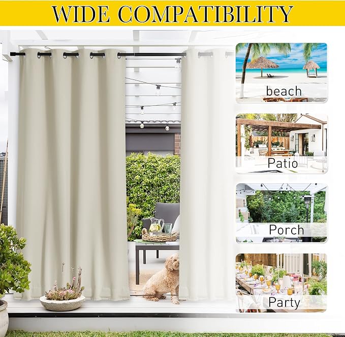 NICETOWN 2 Panels Waterproof Outdoor Curtains Fixed Grommet & Back Tab on Top & - Image 8