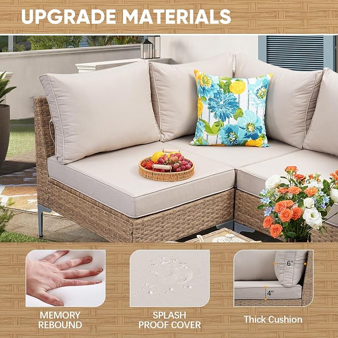 7 Piece Wicker Patio Furniture Set, Outdoor Conversation Sectional Sofa - Image 4