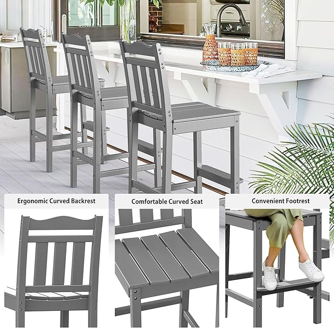 nalone Outdoor Bar Stools Set of 2, HDPE Tall Adirondack Chairs Bar Chairs - Image 4