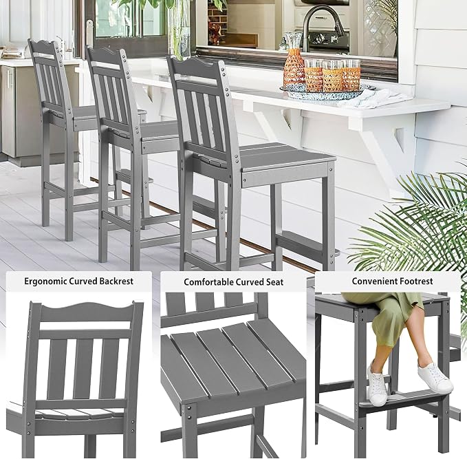 nalone Outdoor Bar Stool, HDPE Tall Adirondack Chair Bar Chair, Weather - Image 4